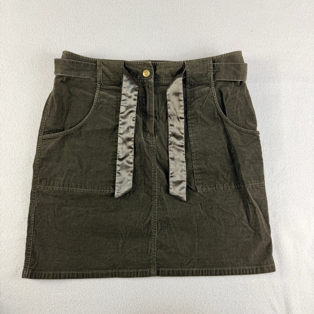 INC International Concepts Women Sz 4 Olive Green Corduroy Mini Skirt Satin Belt